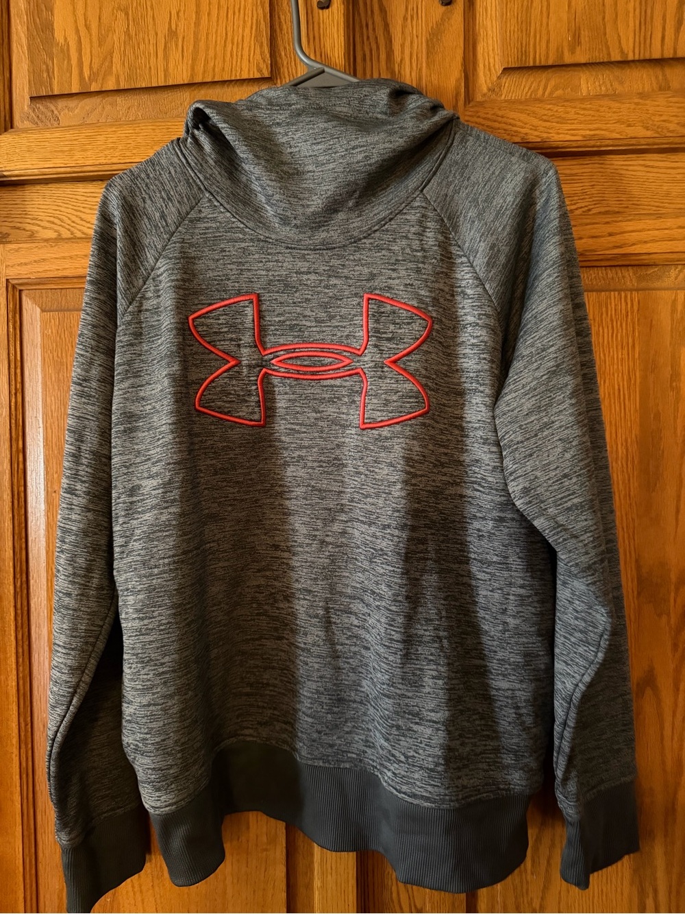 Under Armour Gray Heather Hoodie with Red Logo Outline